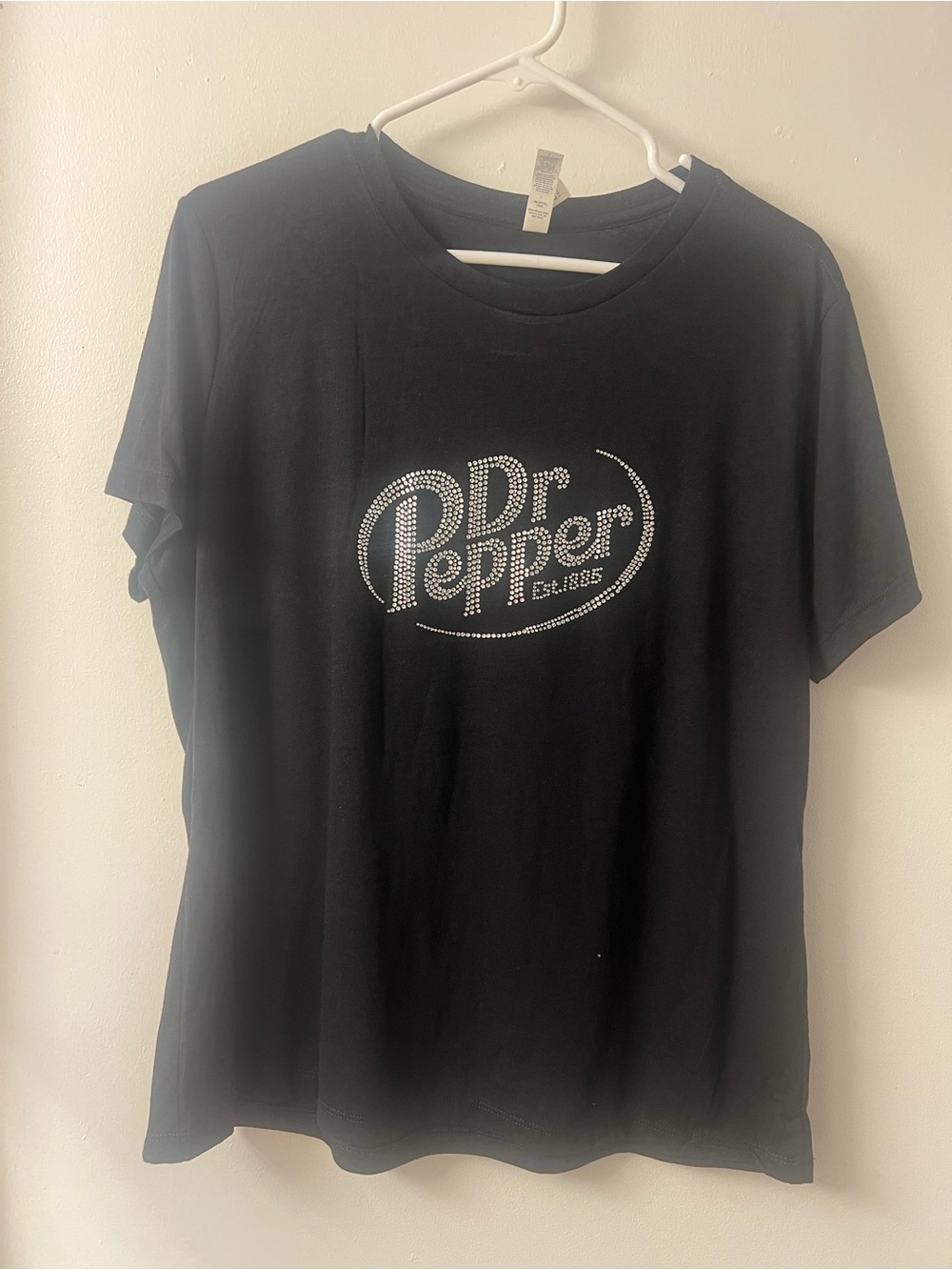 Bella Canvas Black T-Shirt with Silver Rhinestone Dr Pepper Logo